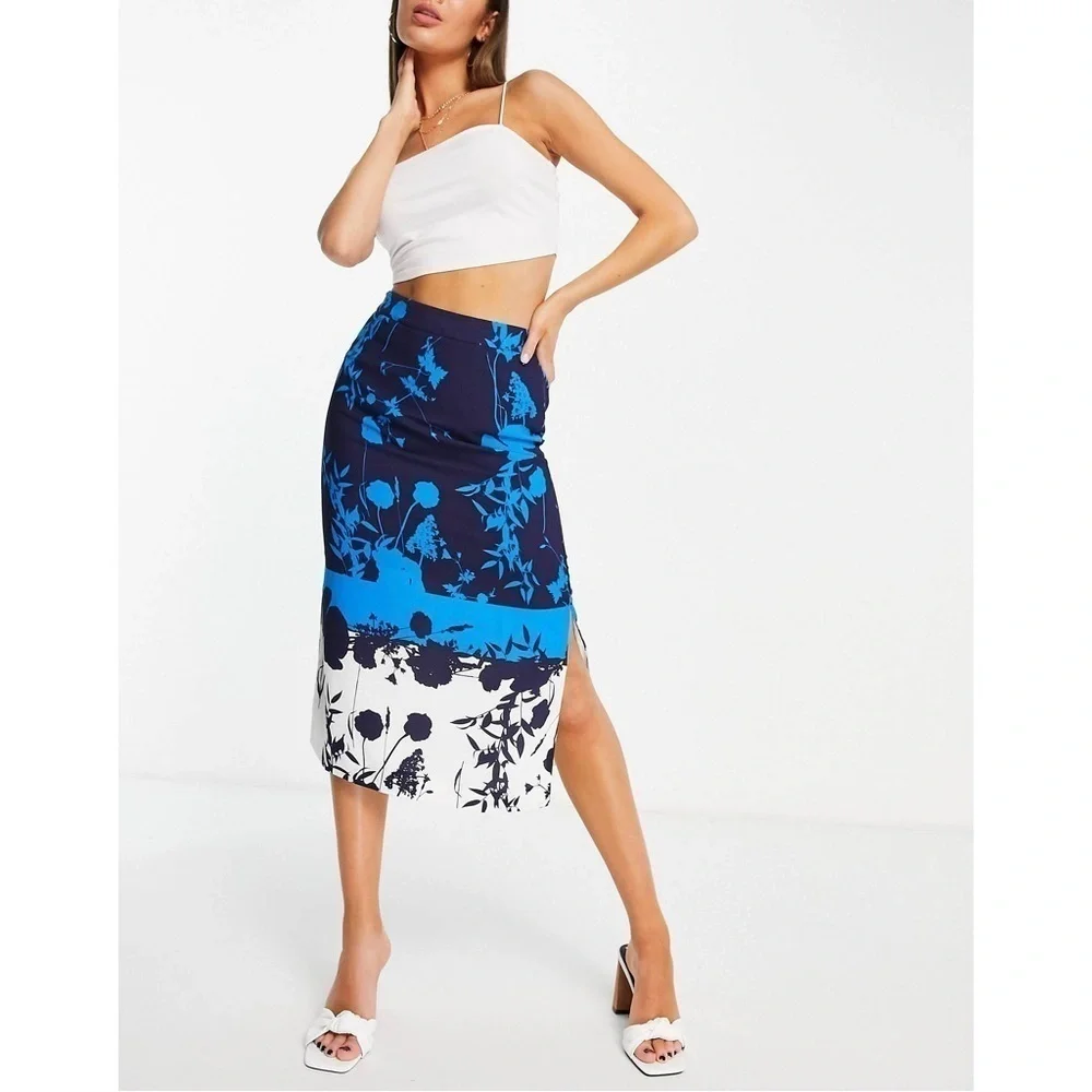 Ted Baker Selaah Bluebell Side Slit Midi Skirt Sz. 12 NWT